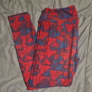 LulaRoe Red & Blue Geometric Print Leggings
